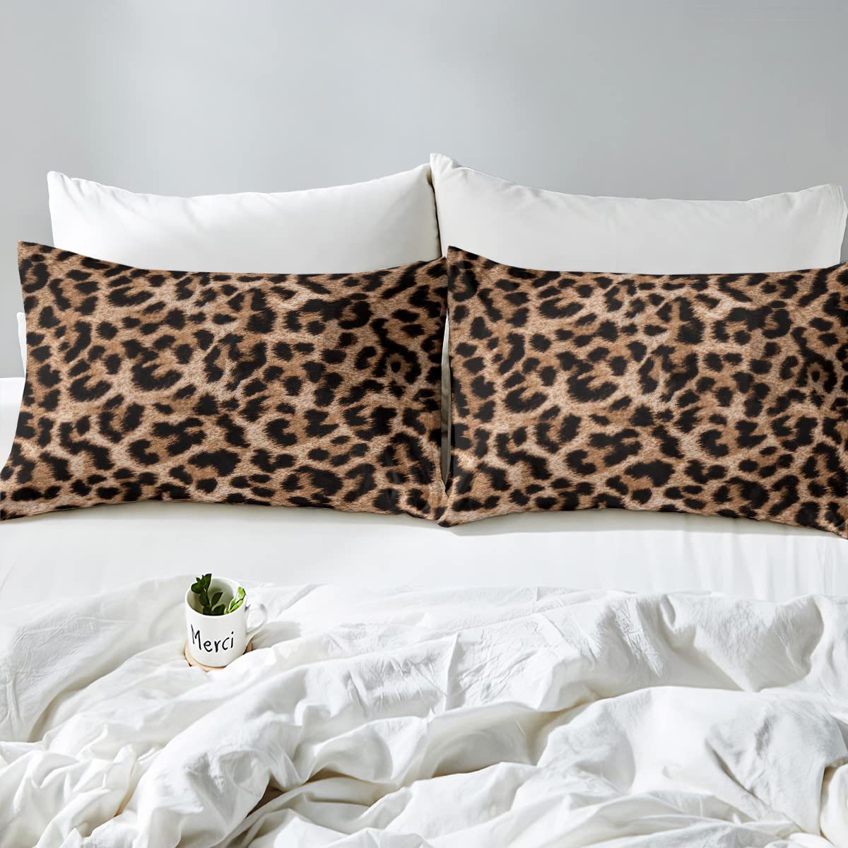 Loussiesd Piumino leopardato ghepardo per bambini e ragazze donne nero marrone leopardo set trapunta Africa animali selvatici trapunta 230x220cm