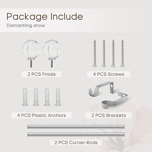 Miniatura 3 de DAINTIER Barra de cortina de ventana individual de 34 pulgadas con acabado acrílico de cristal, 36-66 pulgadas, plata mate