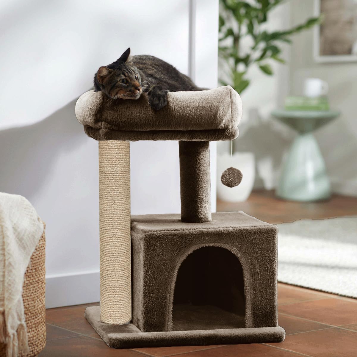 FURRLOVERS Condo Kitten Cat Tree - Plush Fur Fabric | Top Perch | Hanging Ball | Scratching Post (Condo 14x14 Inch) (Brown - FURR-14) (B0D33M7R4T) Amazon Price History, Amazon Price Tracker