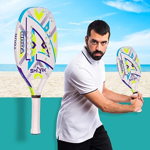 Miniatura 4 de Shark Tour - Raqueta profesional de tenis de playa  Nivel principiante  Marco de fibra de vidrio  Núcleo suave de EVA  Cara de microgránulos