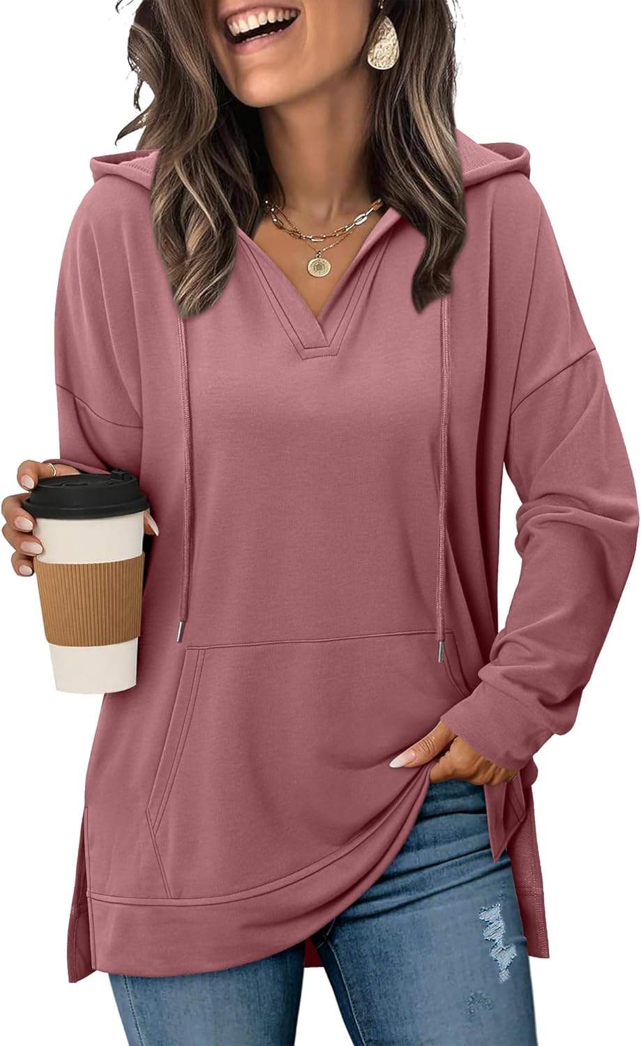 KISSMODA Oversized Hoodies for Women V Neck Half Zip Womens Sweatshirts Fall Pullover 2025 Winter Outfits Fashion Y2k Clothes - Image 3