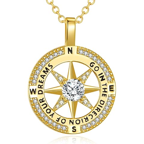 HKPATOP Compass Necklace for Women 925 Sterling Silver 18K Gold Plated Compass Pendant Inspirational Jewelry Gift for Graduation Birthday