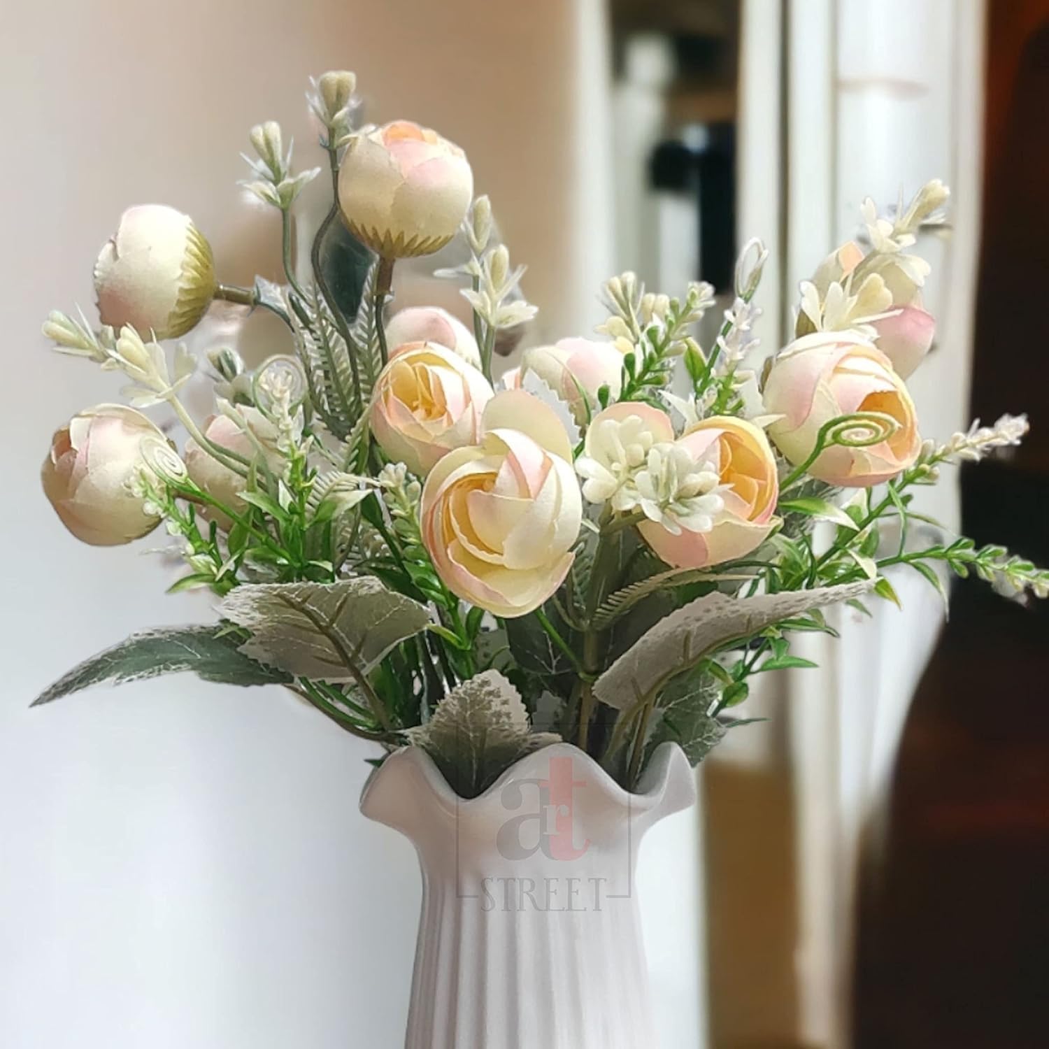 Art Street Polyester Artificial White Small Rose Flower Bunch for Vases Or Pot Suited for Table Indoor Home Decoration Pack of 1, 14 Head Flower, Size: 13 Inch-picture-11