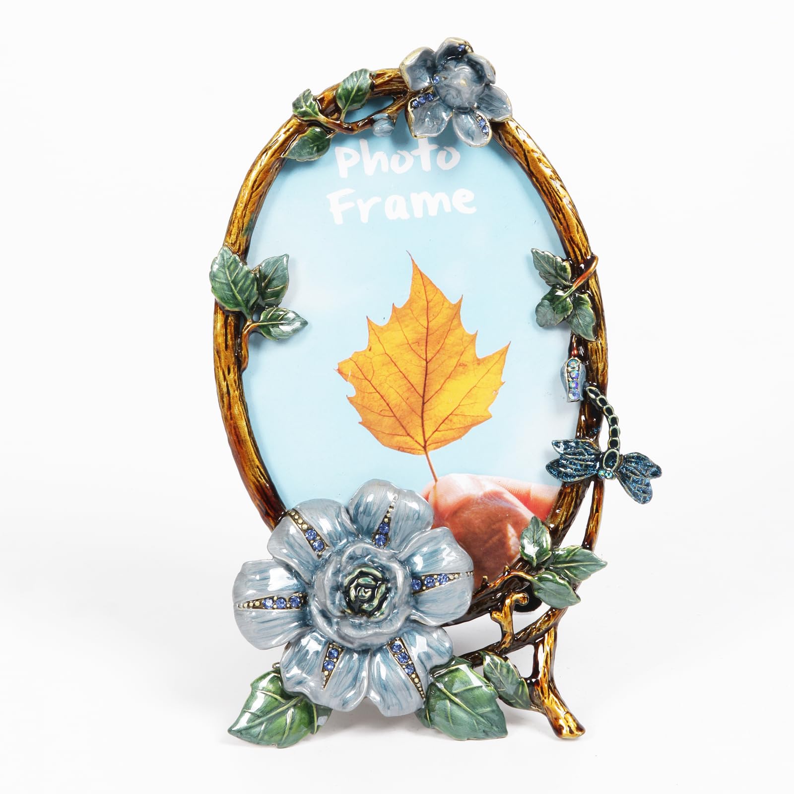 Decorative Picture Frame, Display 4 x 6 inch Pictures with HD Glass Front, Oval Metal Vintage Floral Photo Frame for Tabletop, Home DΓ©cor