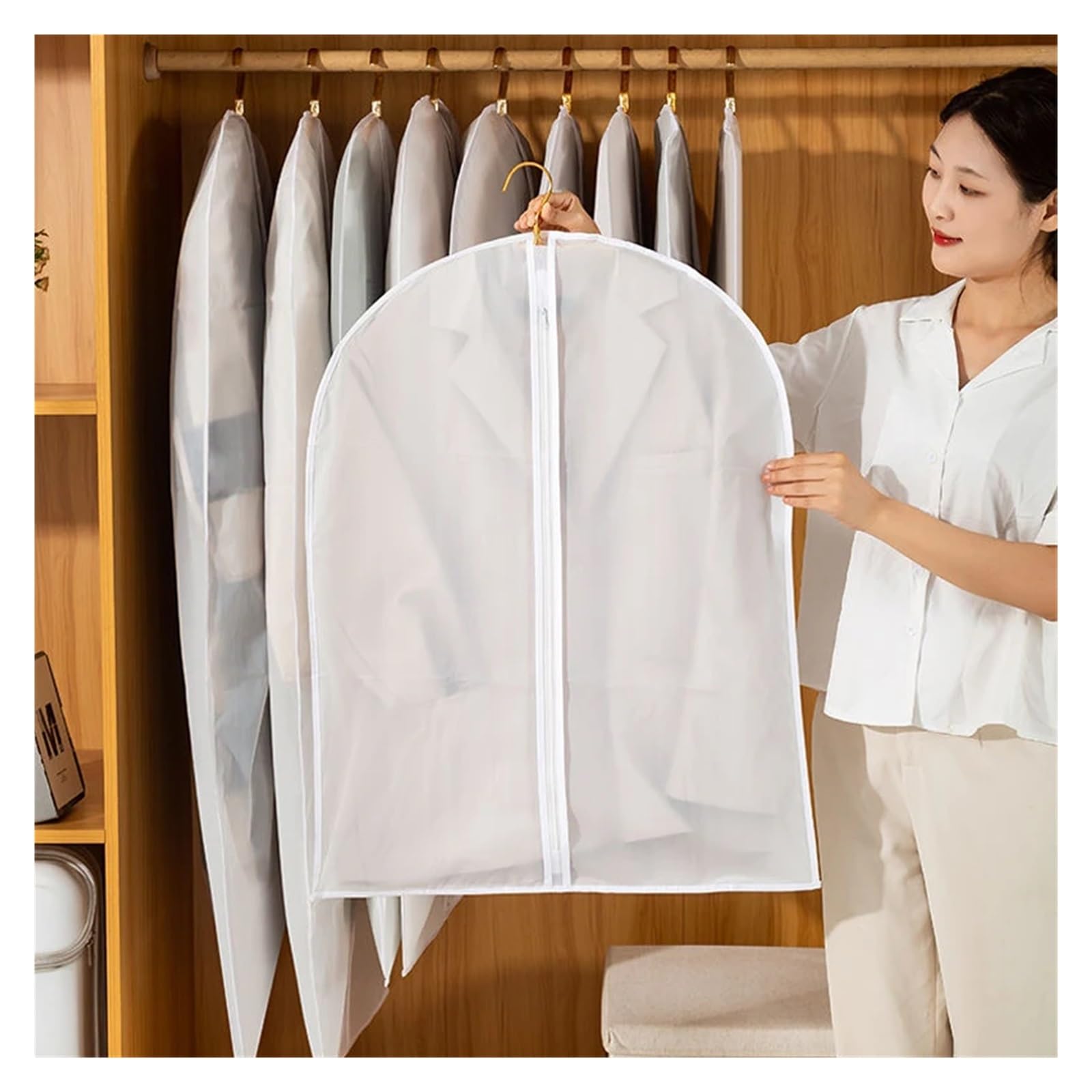 fundas para ropa 3Pcs Household Clothes Dust Cover Suit Jacket Dust-proof Storage Hanging Bag Wardrobe Clothing Organizing Protective(L-60x100cm)