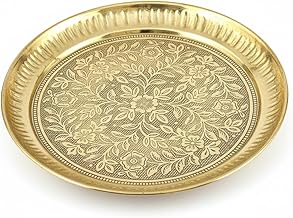Brass Pooja Thali 4 Inch – Pure Brass Mini Puja Plate for Aarti, Kumkum & Daily Worship – Handcrafted Traditional Pooja Plate for Home Temple & Gifting (4 inch (Golden))