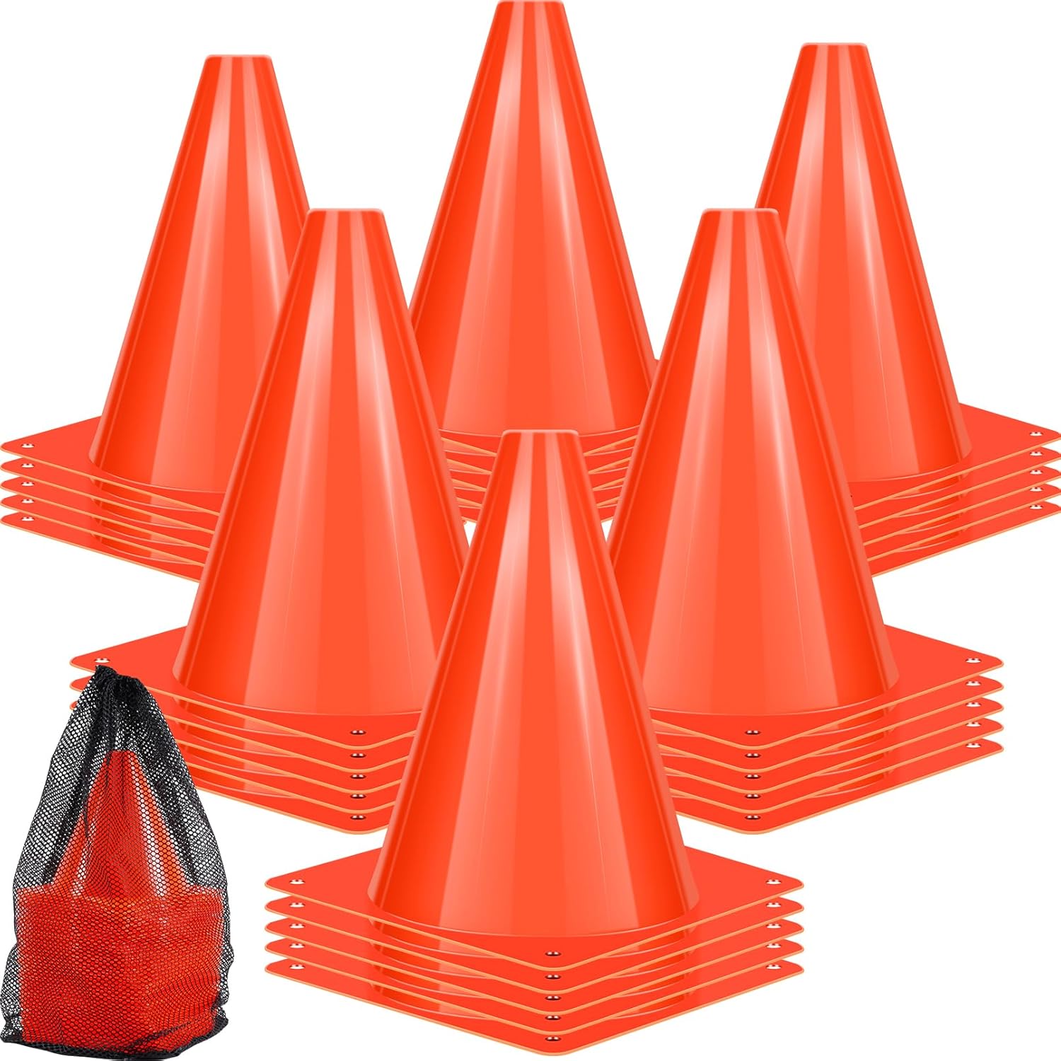 7 inch Plastic Traffic Cones, 50 Pcs Plastic Training Cones, Orange Soccer Cone for Training, Agility Field Marker Cone for Soccer, Basketball, Football, Skating, Indoor Outdoor Games
