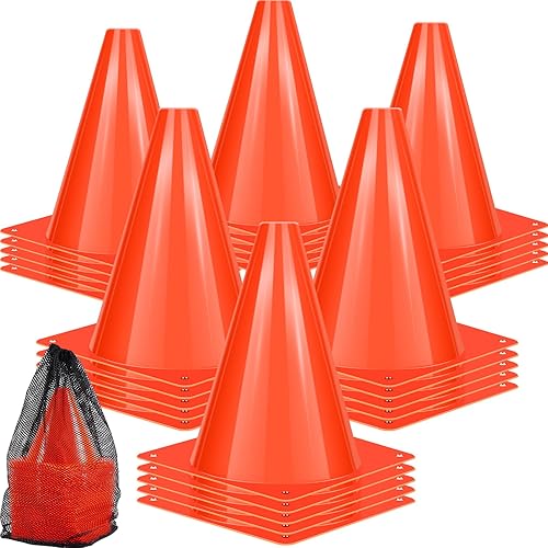 Conos de tráfico de plástico de 7 pulgadas, 50 conos de entrenamiento de plástico, cono de fútbol naranja para entrenamiento, cono marcador de campo
