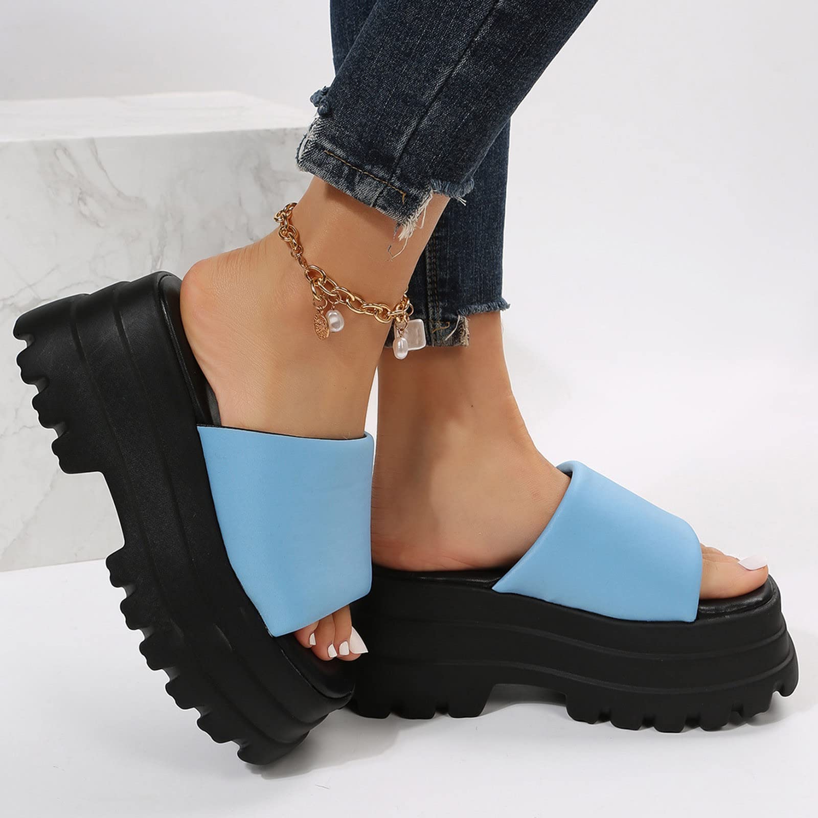Chanclas Piscina Barefoot Verano Suaves Playa Sandalias De Gruesa Con Impermeable Y Punta Abierta De Tela Color SóLido Para Mujer A La Verano Mules Mujer Deportivas Piscina Barefoot
