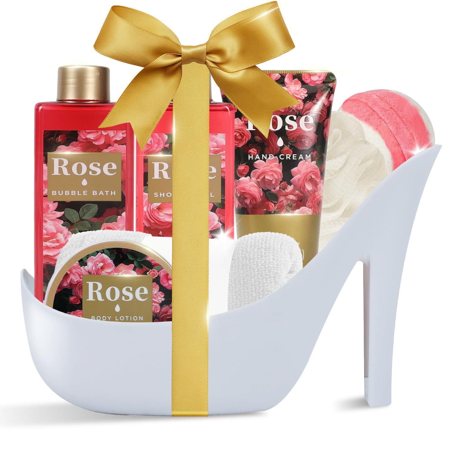 Romantic Rose Christmas Gifts for Women Spa Basket, Spa Kit for Women, Luxurious Holiday Bath and Body Sets for Girls & Teens, Birthday, Anniversary