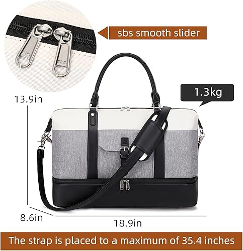 Miniatura 6 de Bolsas de fin de semana para mujer, bolsa de lona grande de viaje, bolsa de fin de semana con compartimento de cuero para zapatos para hombres,