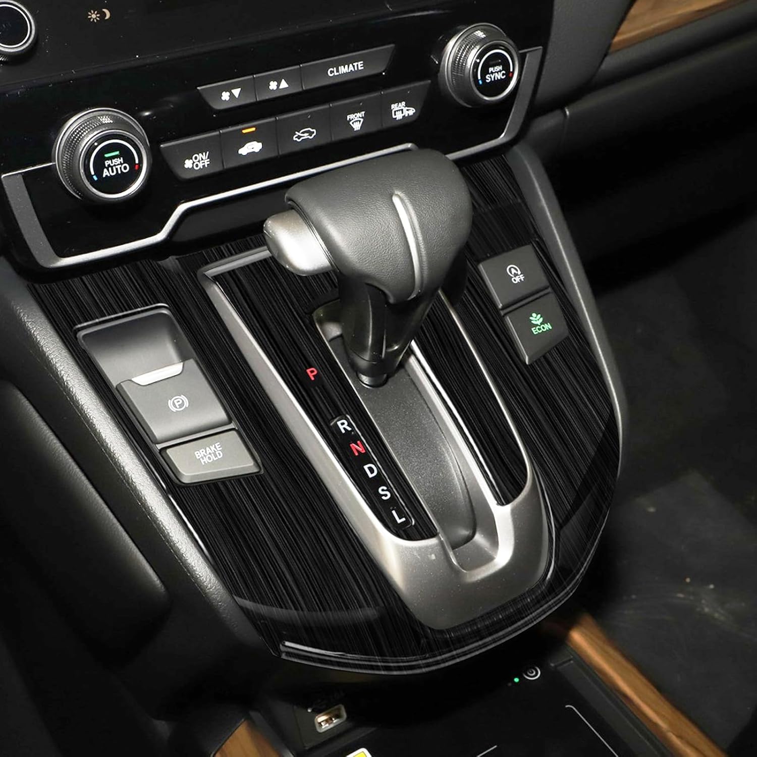 Compatible with Honda CRV 2017-2022 - Brushed Black Stainless Steel Gear Shift Panel Trim, Interior Decoration & Protection Cover with Gear Lever