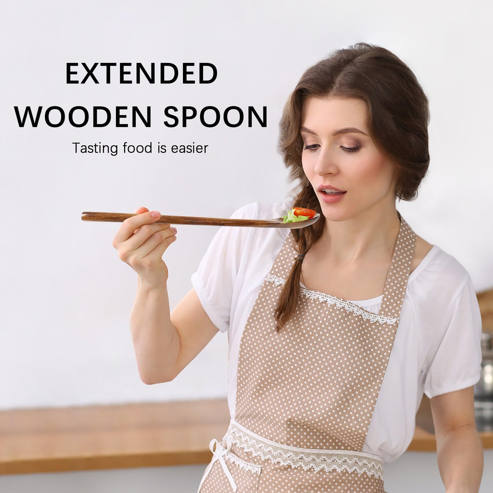 3 große Holzlöffel zum Kochen, 33 cm, extra langer Griff, Holzlöffel zum Essen, Nudeln, Rühren, Verkosten, Backen, große Kochutensilien-Set