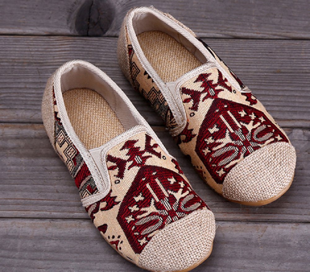 Tianrui Crown Boy's and Girl's Embroidery Canvas Sneaker Loafer Shoes Kid's Cute Flat Shoe Red