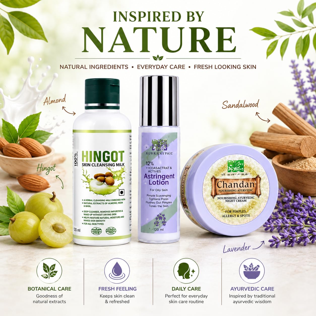 Devicaas Ayurvedic Oily Skin Care Combo | Hingot Skin Cleansing Lotion 120ml + Chandan Twacha Nikhar Lepa 50g + Blackberry Astringent Lotion 100ml | Herbal Face Care Kit for Cleansing Refreshing & Daily Skin Care | Men & Women 3