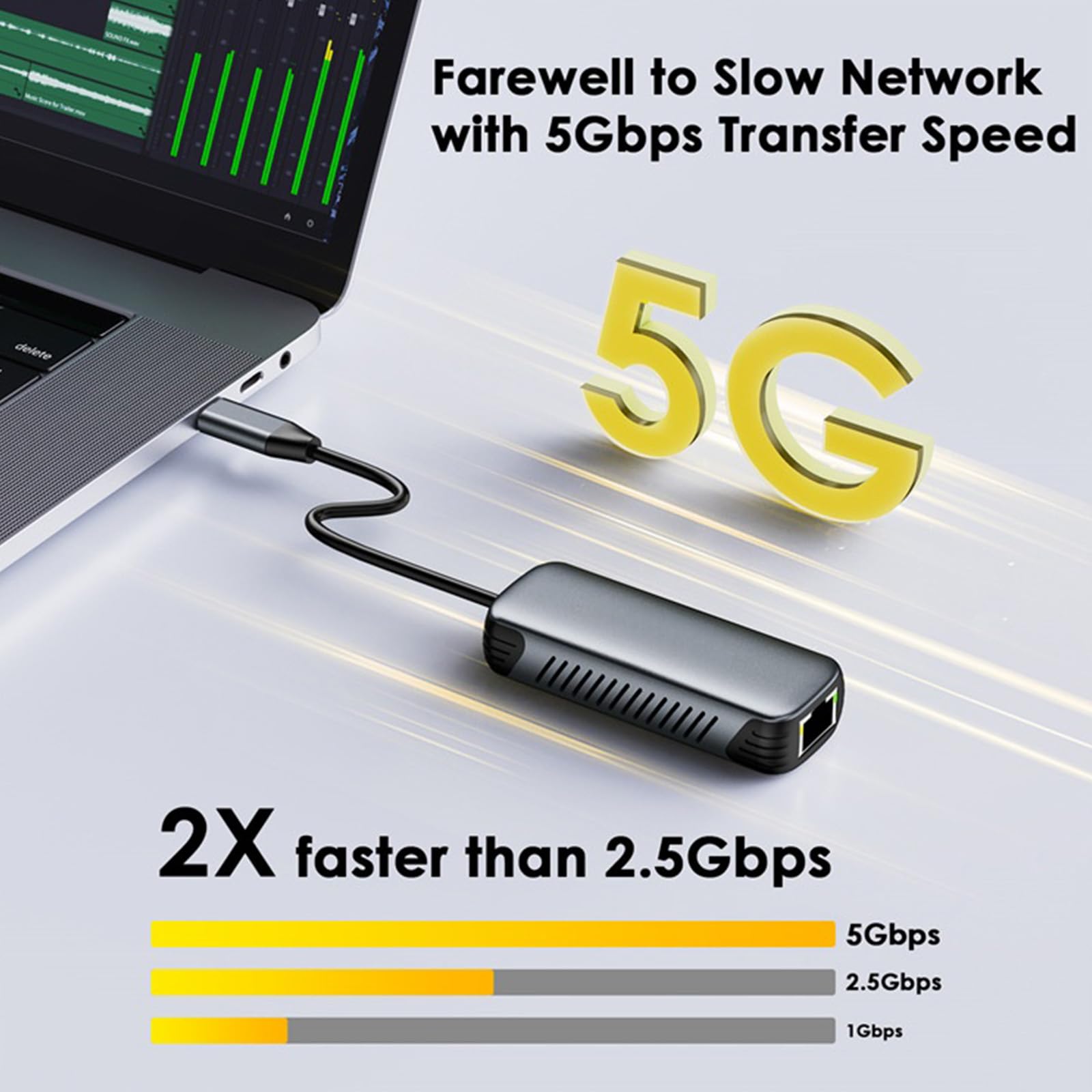 Adaptateur USB C vers RJ45 Ethernet 5 Gbit/s Corps en aluminium Vitesse rapide Plug Play pour ordinateur portable Tablette Adaptateur USB Ethernet en aluminium