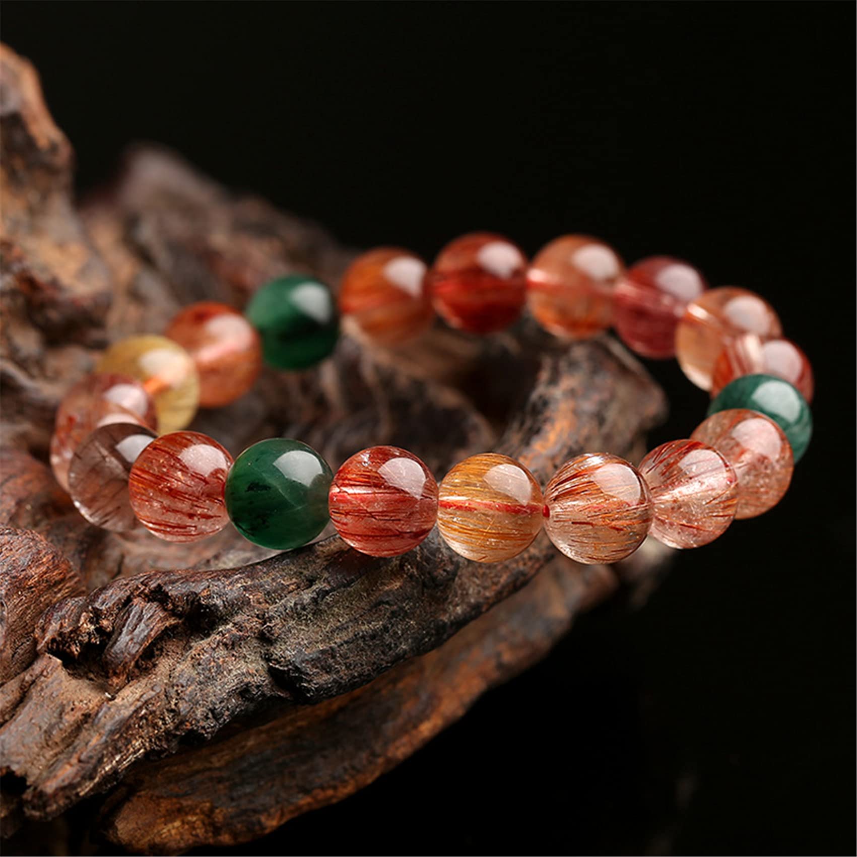 ZXLIHS Feng Shui-Armband, Feng Shui-Reichtumskristall-Armband, goldene Rutilquarz-Farbe, Rutilquarz-Armband, zieht Reichtum an, Talisman für Wohlstand, Geld, viel Glück (8 mm)