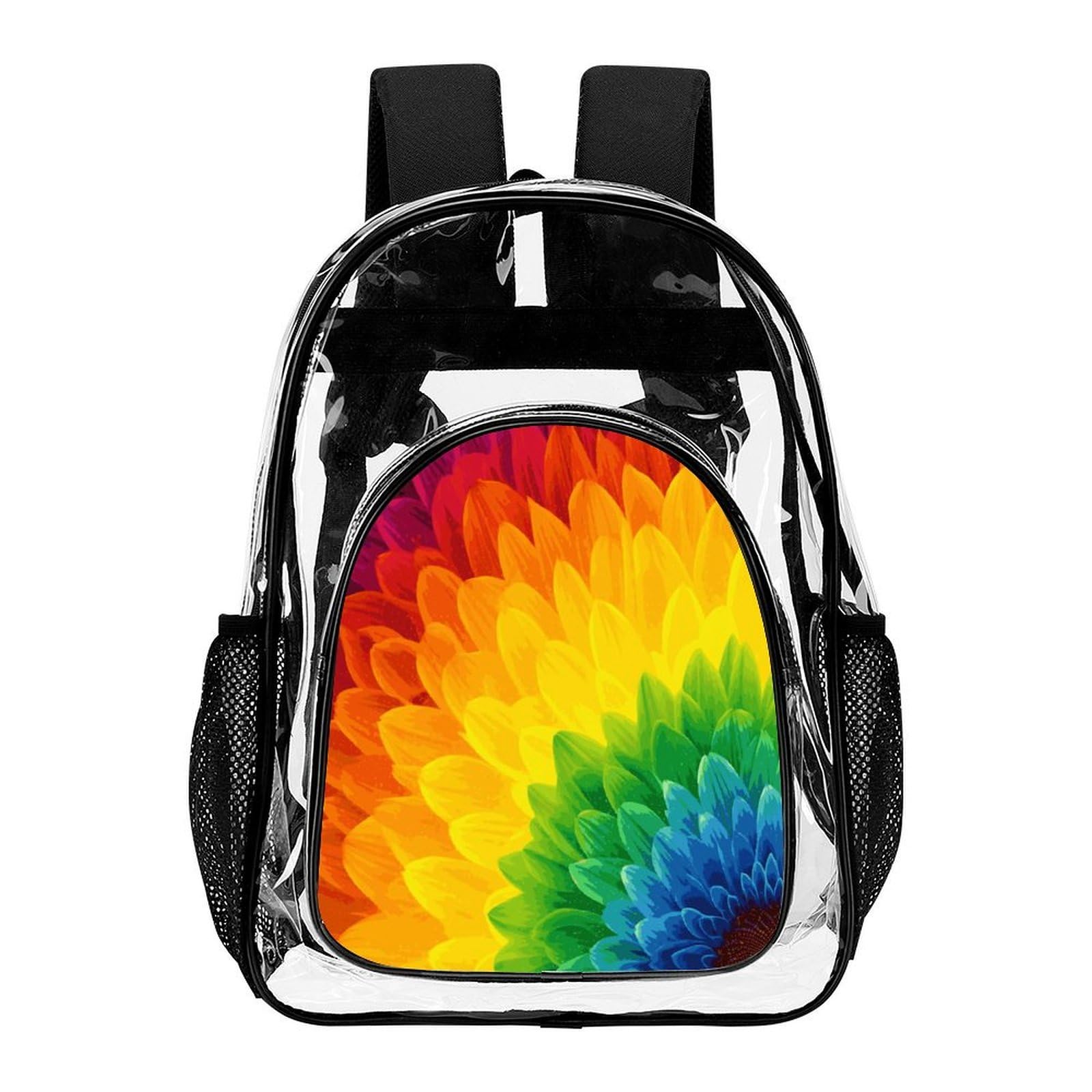 Transparenter Rucksack mit Sonnenblumen-Motiv, groß, transparent, PVC, Büchertasche für Sicherheit, Arbeit, Reisen, Stadion