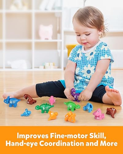 Miniatura 4 de Coogam Juego de números a juego, 10 unidades, 123 juguetes de dinosaurio contando, educativos, preescolar, Montessori, habilidades motoras finas,
