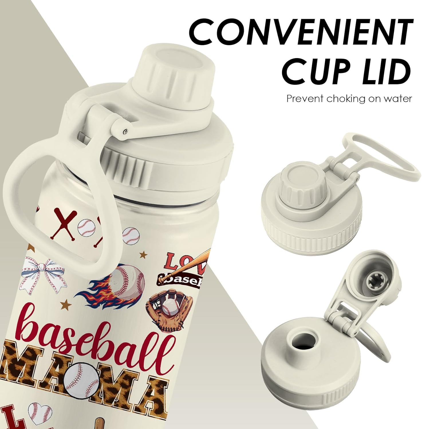 Gifts for Baseball Mom - 34oz Baseball Mama Water Bottle Vacuum Insulated Stainless Steel Tumbler, Leak-Proof, Double Wall Travel Mug for Baseball Lover Player, Christmas Birthday Gift for Women(1 pc) - Image 5