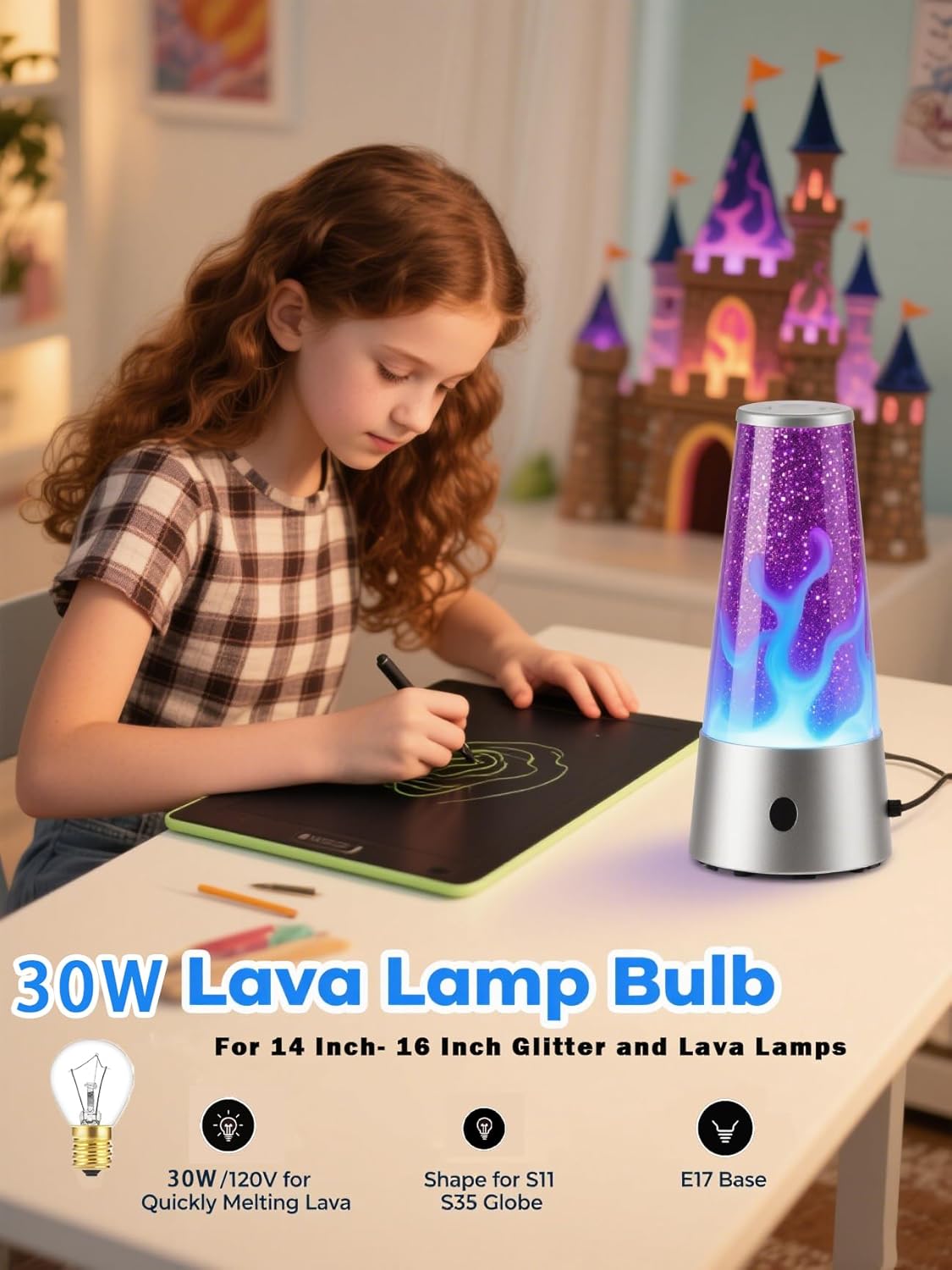 Lava Lamp Bulbs 6-Pack 30W E17 Base 120V - Enhanced Heat Stability for 14.5" Lava Lamps, 2700K Warm Amber Glow, Dimmable & Shock-Resistant (2500Hr Long-Lasting) (30, Watts)