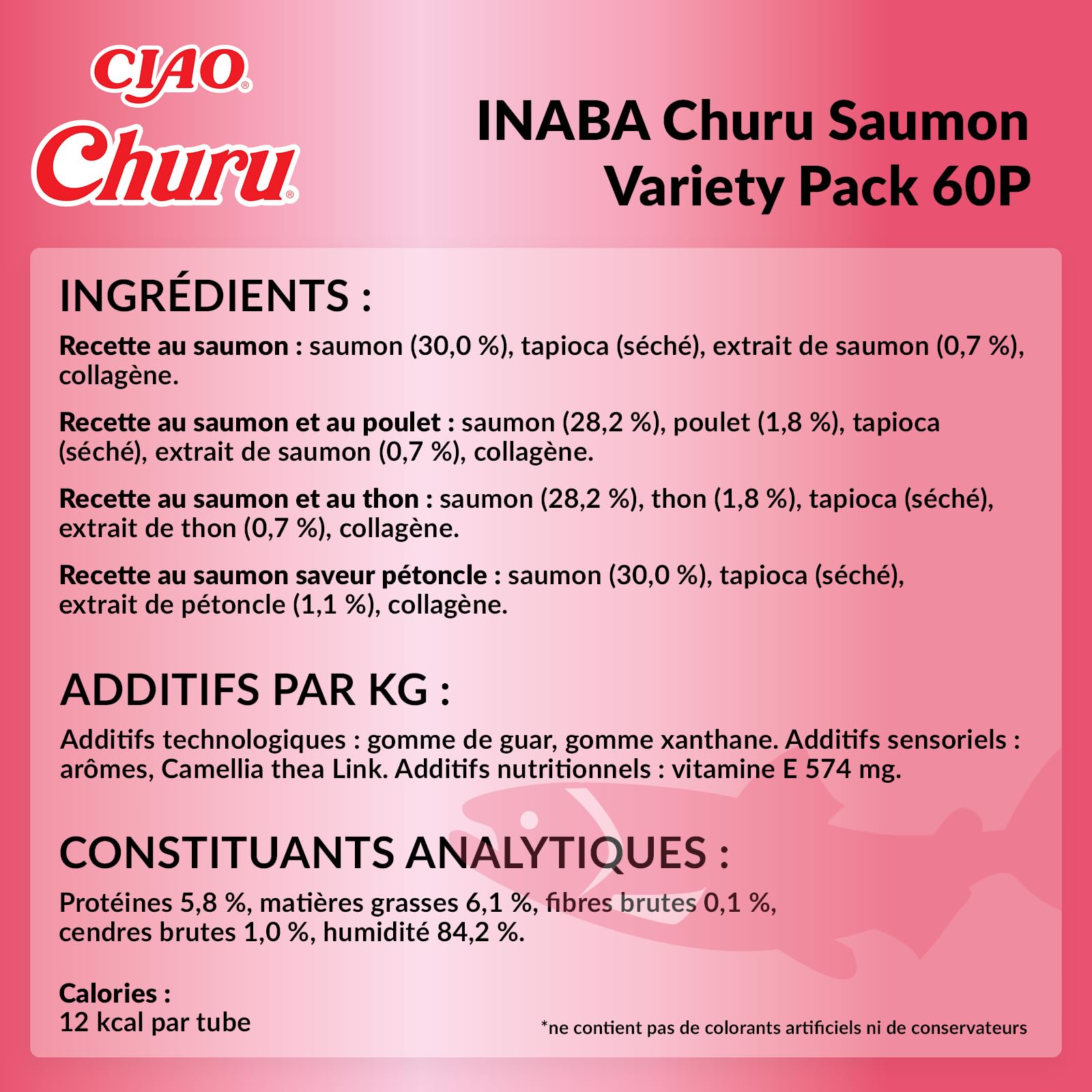 INABA Churu Salmon Variety Pack, Friandises Crémeuses pour Chats, Purée à Donner à la Main, Recettes au Saumon, Thon, Poulet et Pétoncle, Ingrédients Premium, Haute Humidité, 60 Sticks x 14g