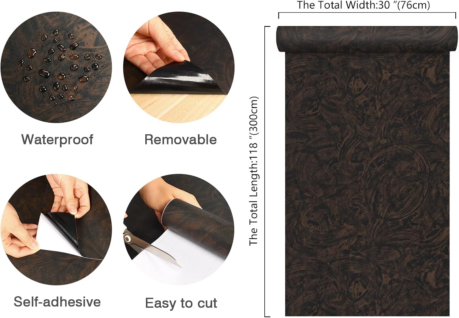 CHIHUT Extra Wide 30”x118” Dark Brown Textured Concrete Wallpaper Peel and Stick Self Adhesive Waterproof Thick Concrete Contact Paper for Countertops Walls Removable Cement Wallpaper for Living Room