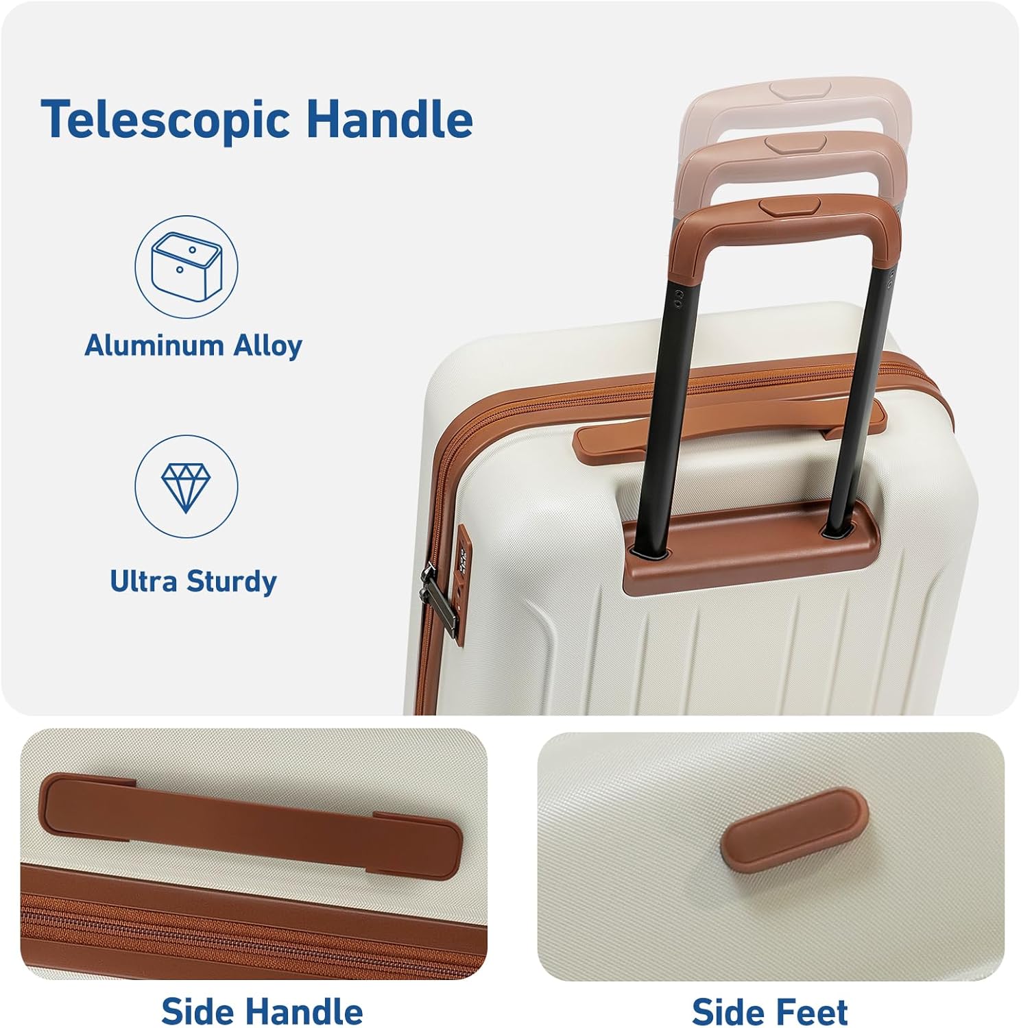 KYME 24-Inch Medium Luggage with Dual 360° Spinner Wheels Hardshell Checked TSA Approved Suitcase for Lightweight Travel (Beige, 24" Checked)