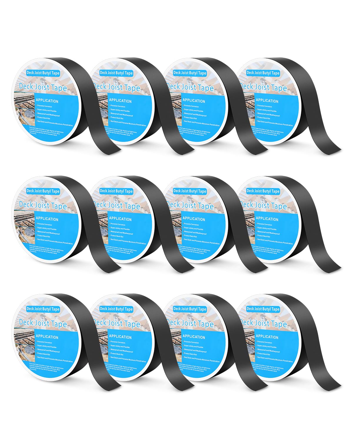 GCCSJ Cinta para vigas de cubierta de 2 pulgadas x 50 pies, 12 paquetes de cinta de butilo para cubierta impermeable, cinta adhesiva anticorrosión, resistente a la intemperie, cinta intermitente