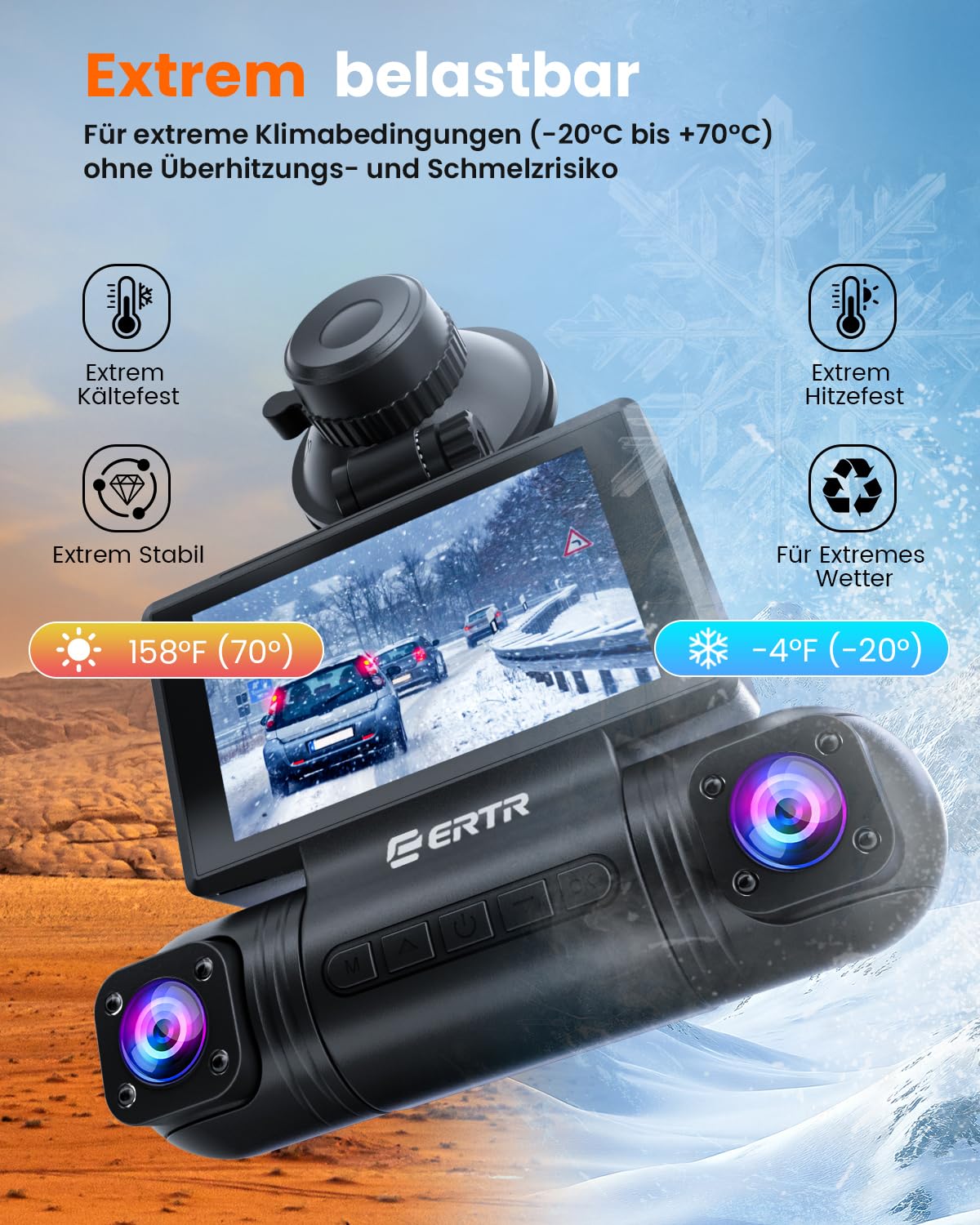 4-Kanal Wireless 2K Dashcam 360° Auto Dashcam mit Wi-Fi, G-Sensor, 8 IR-Nachtsicht-LEDs, 64GB SD-Karte