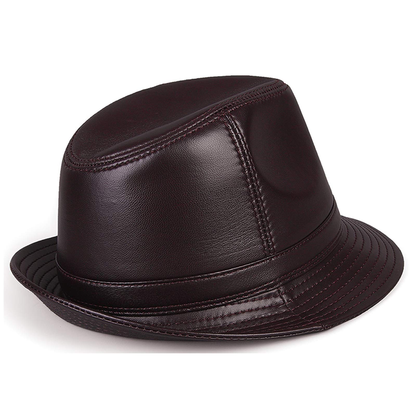 Sombreros de invierno, Hombres Sheeepskin Fedora Trilby Hat Jazz Cap Cuero Black Fiesta Bowler Casual Big Brim Gentleman Sombreros