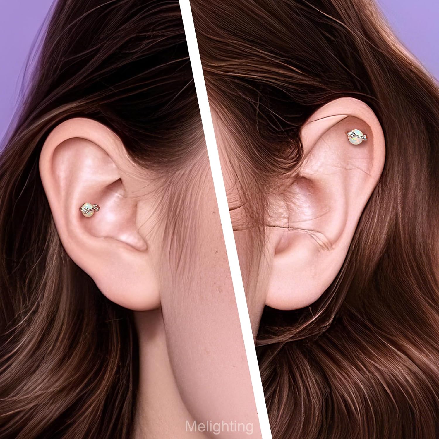 MeIighting 16G Internal Thread Tragus Piercing Jewelry Stainless Steel 316L Opal Helix Earring Planet Cartilage Lobe Labret Stud for Women 8 mm - Image 2