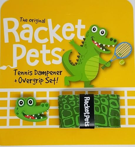 Miniatura 3 de Racket Pets Amortiguador de raqueta de tenis para niños y cinta de sobreagarre a juego, dragón y cocodrilo