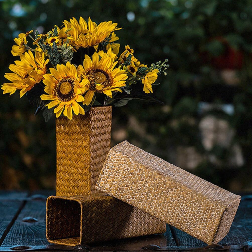 Alipis Rustic Woven Flower Vase 11.81 Inch Decorative Basket Vase with Pen Holder and Dried Flowers for Home Office Table Centerpiece