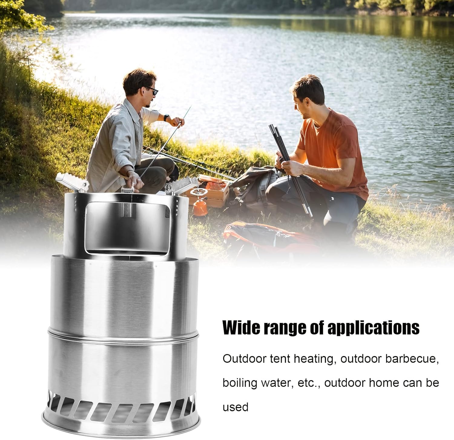 Wood Burning Camping Stove, Stainless Steel Portable Backpacking Wood Stove with Storage Bag, Fast Burning Tent Heater for Outdoor BBQ and Water Boiling