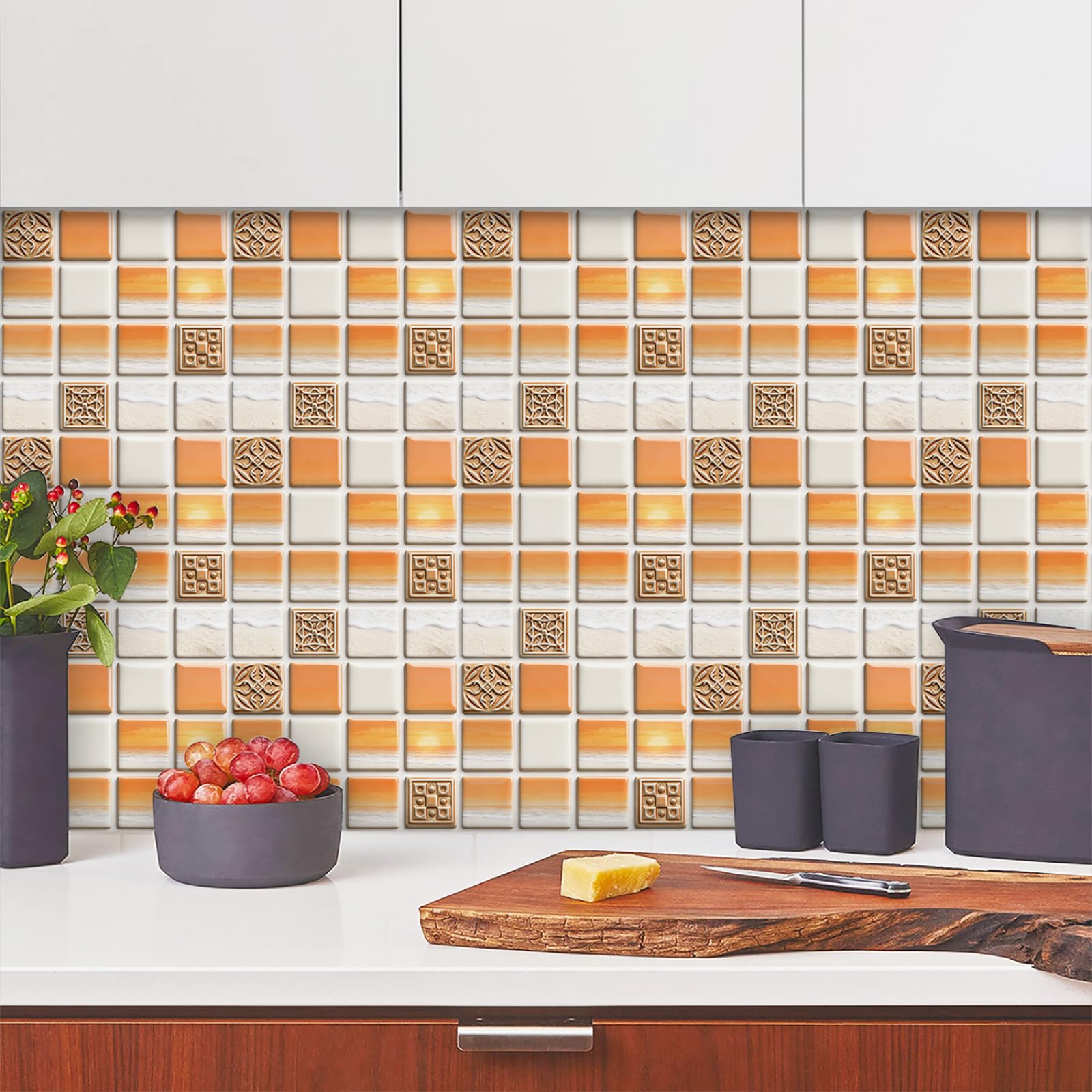 LMYSXAOZ Stick on Tiles 10x10cm Orange Peel and Wall Stickers Waterproof Oil Proof PVC Decorative for Bathroom Washroom Bedroom,Floor