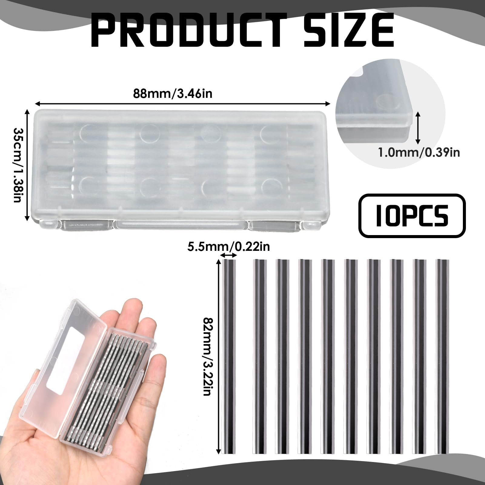 Cuchillas Cepillo Electrico, 10 Piezas 82mm Cuchillo Reversible, para Cortar Duras Blandas Tablero De Madera Contrachapada, para Maquinaria De Carpintería, 82x5,5x1,2mm