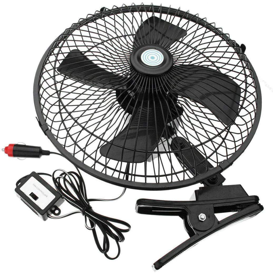 Ventilador EléCtrico de Coche de 10 Pulgadas y 12 V Ventiladores de Enfriamiento Oscilantes de Velocidad Ajustable con Clip para Coche CamióN Viaje Casa