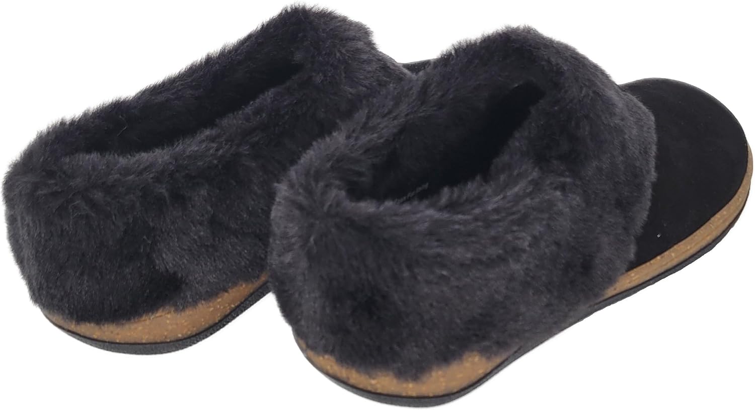 Clarks Womens Slipper Suede Leather Plain Toe - Plush Faux Fur Collar/Lined With A Cork Midsole - Open Back Indoor Outdoor House Slippers For Women (Black US 6 - Image 6