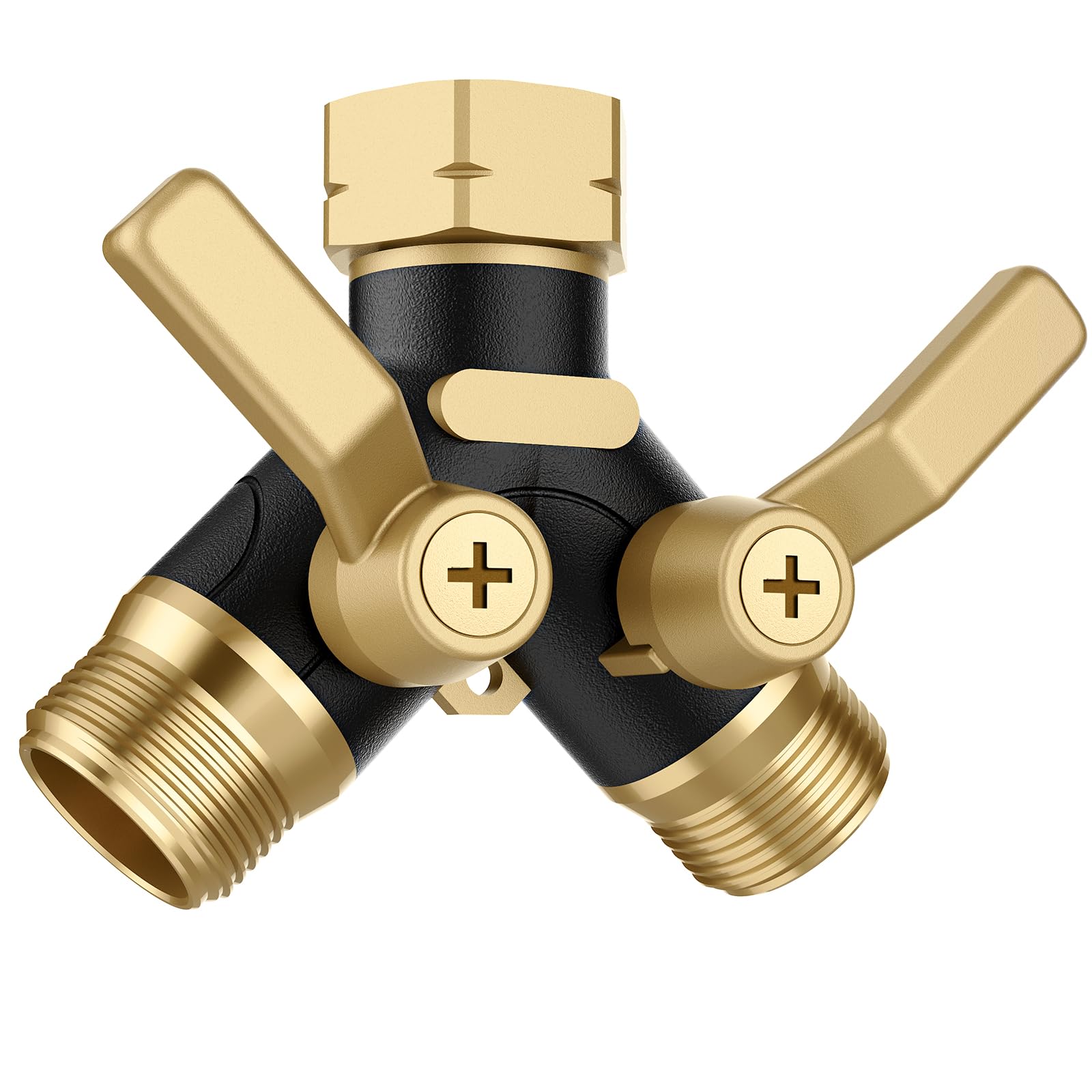 Garden Hose Splitter 2 Way Heavy Duty, Water Hose Bib Splitter with Shutoff Valves, Full Metal Body Y Hose Connector for Outdoor Faucet, High Flow Dual Hose Div
