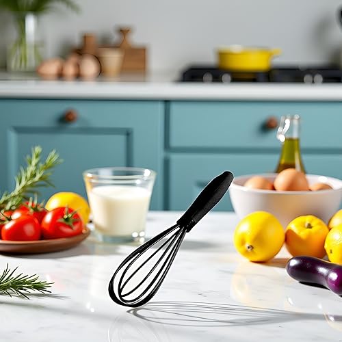 Miniatura 3 de 1 mini batidor de silicona negro, batidor antiadherente de 6.7 pulgadas, batidor de leche y huevo, batidora de huevo de mano, batidor de cocina para