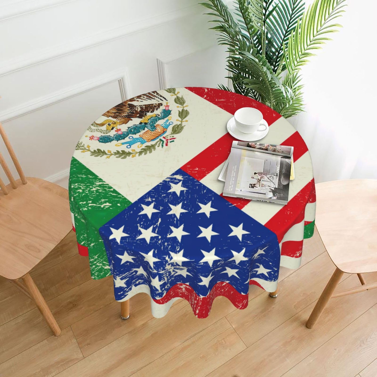 OKFSTY Mexican American Flag Print Round Tablecloth 60in for Wedding Elegant Polyester Cover for Party Reception Festive Dinner
