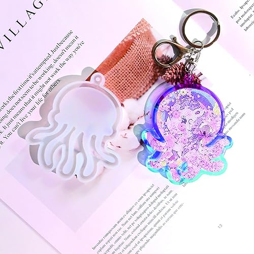 Miniatura 6 de Mulukaya 6 moldes de resina epoxi UV de arena movediza de resina para medusas, estrellas de mar, pulpo, tortuga, delfín, ballena, huecos,