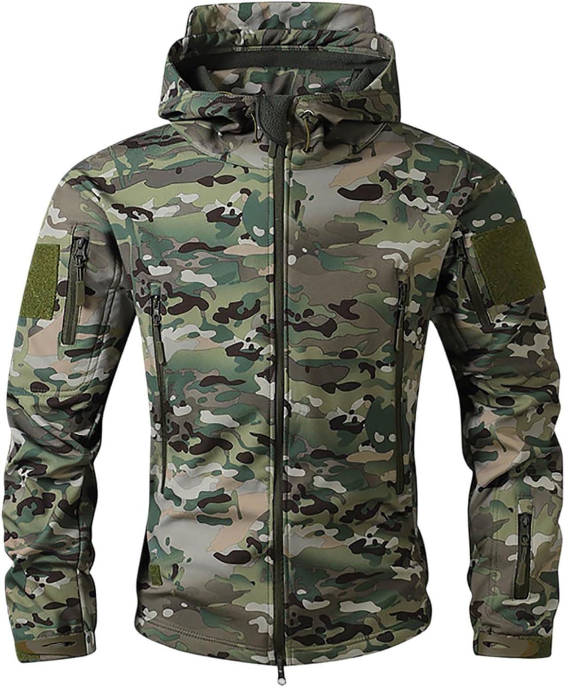 メンズカジュアルフード付きジャケット、ジップアップフリースデザイン、長袖アウトドアハイキングコート、秋冬デイリーウェア876