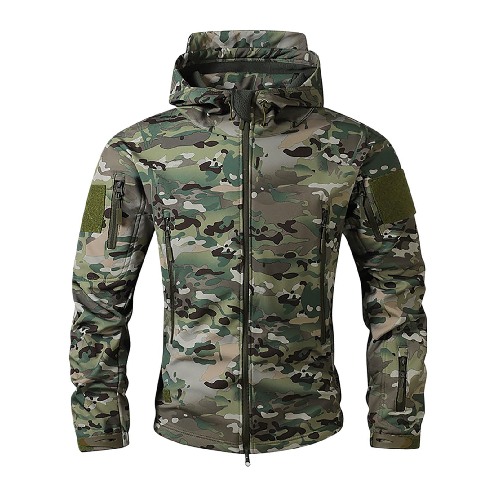 Airsoft Veste de pluie militaire pour homme - Veste d'hiver imperméable - Veste polaire - Veste de chasse - Camouflage - Veste softshell doublée - Camo - Sweat à capuche d'extérieur chaud