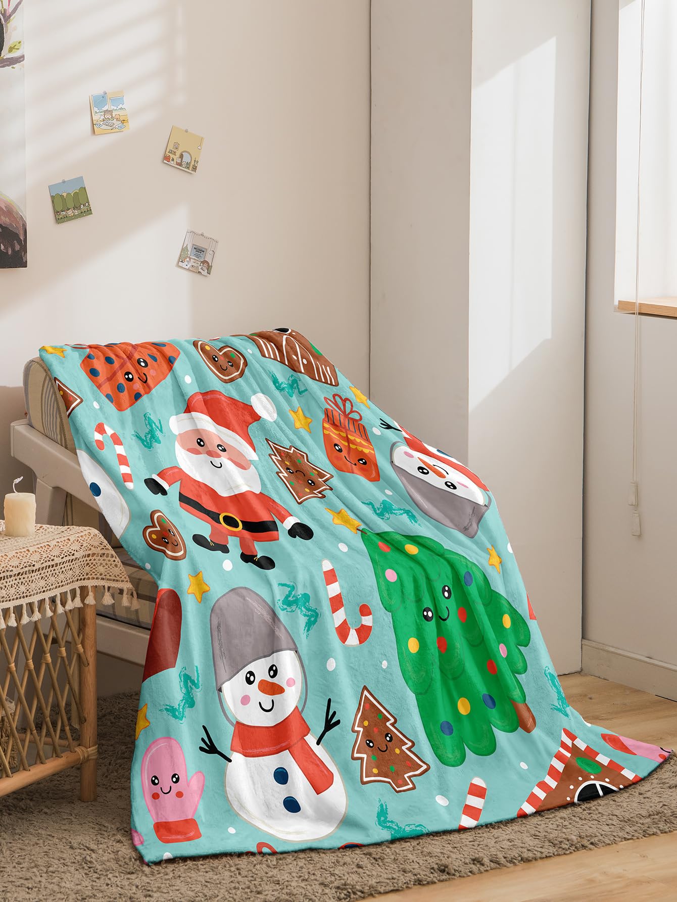 BCJMKDX Blanket, Throw Blanket Blue Snowman Fleece Fluffy Super Warm Cozy(130x150cm)