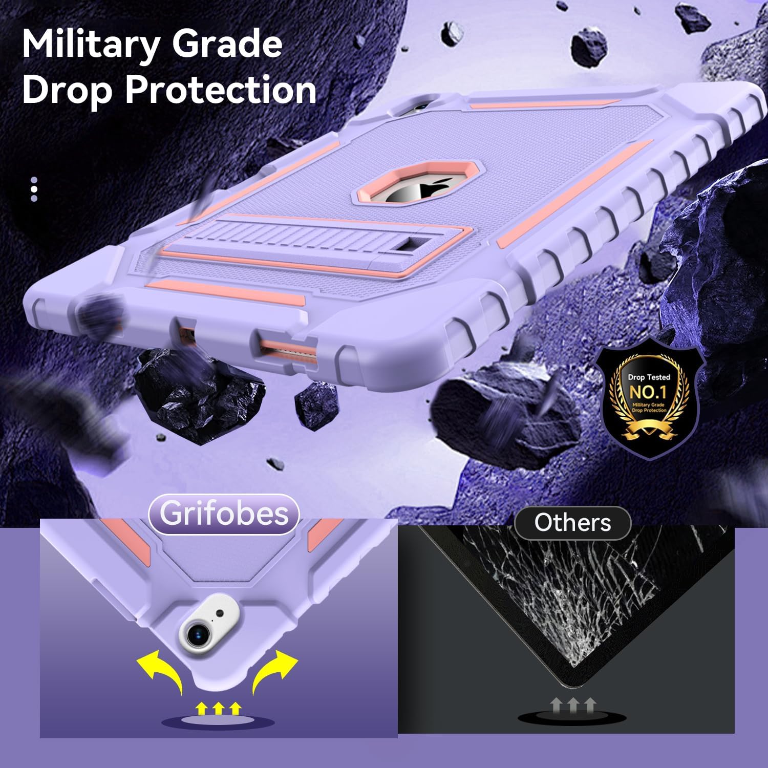 Grifobes Case for iPad Air 13-inch (M3/M2) 2025/2024, Heavy Duty Shockproof Protective Cover with Pencil Holder/Stand for i Pad Air 13" for Kids Girls Women (Purple) - Image 5