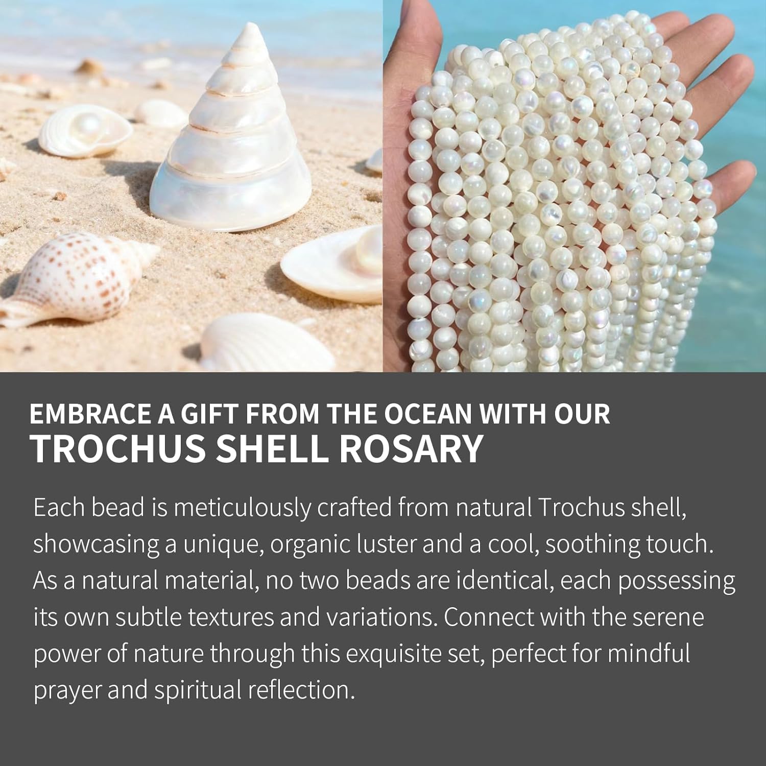 rosary beads catholic for women and men, 6mm White Trochus Shell rosary beads with Ornate Silver Crucifix and Virgin Mary Medal - Image 3