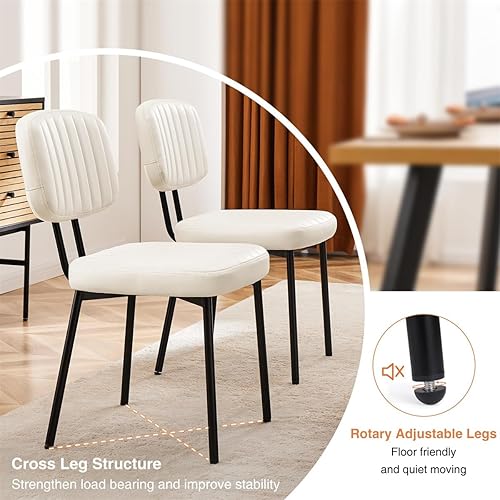 Miniatura 5 de Juego de 2 sillas de comedor, modernas sillas de cocina tapizadas de mediados de siglo con asiento acolchado de piel sintética y patas de metal para