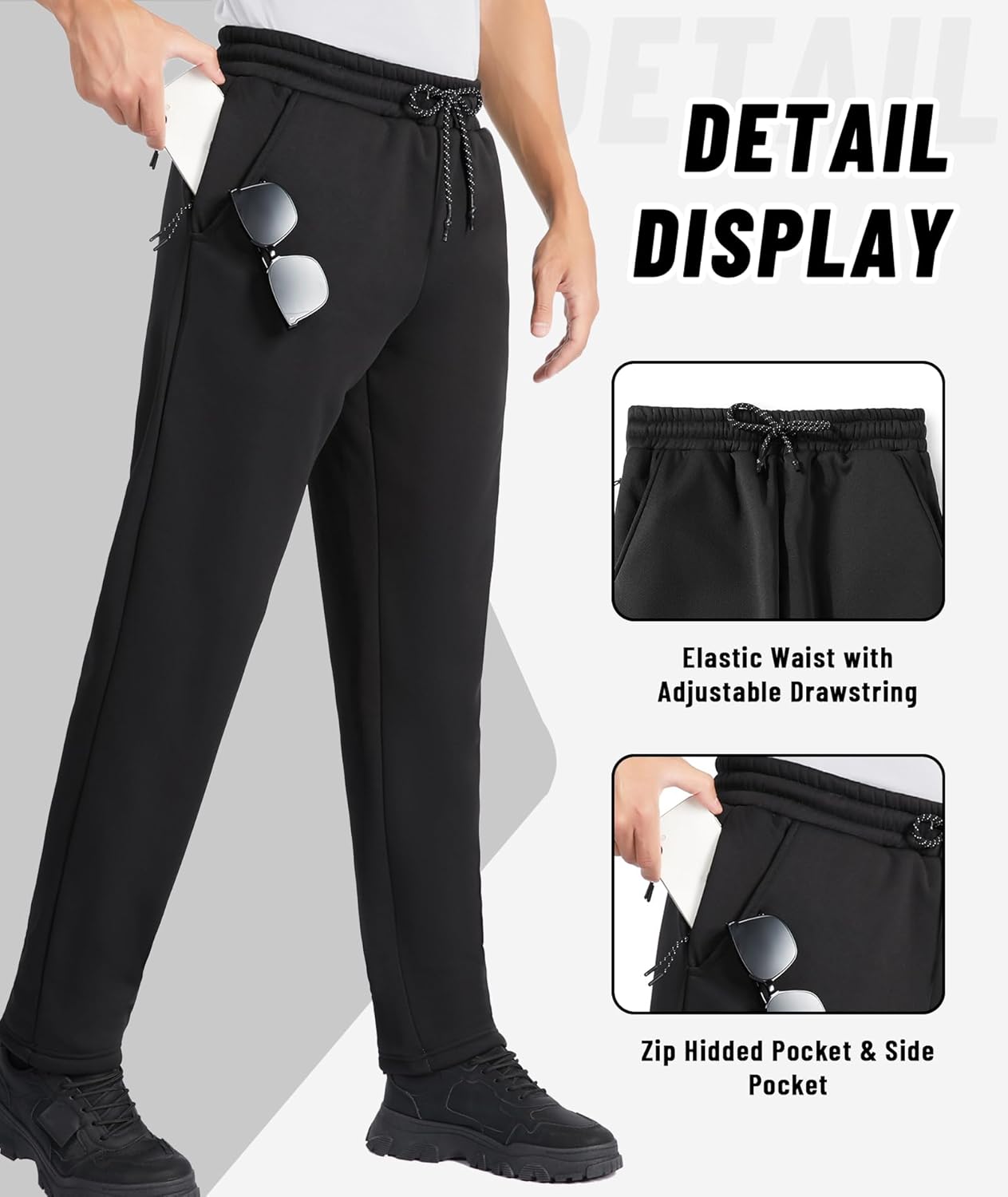 ZITY Mens Fleece Lined Sweatpants Thick Warm Joggers Pants Sherpa Athletic Track Pants with Pockets - Image 3